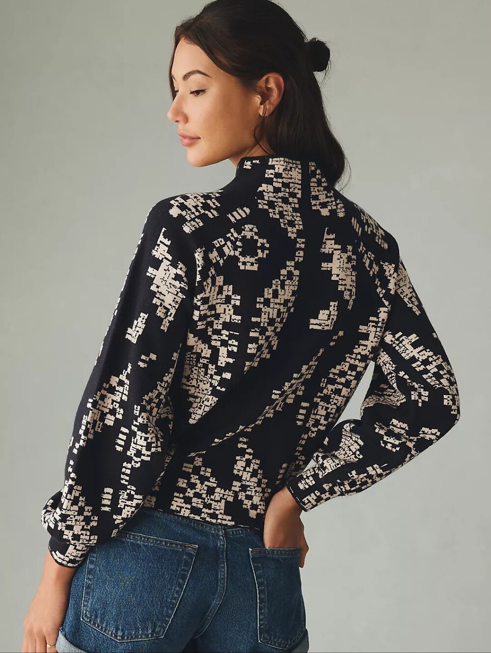 Anthropologie The Beatriz Mock-Neck Sweater Sz XL Black Cream - Picture 5 of 13